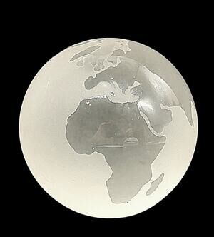Vintage R.O.C. Solid Glass Etched Frosted World Globe 3” Heavy Paperweight GRS